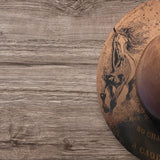 Horse, galloping horse Burned Hat, Floral Burned cowgirl Cowboy Hat: Engraved Suede/Felt Boho Fedora, Felt Wide brim hat