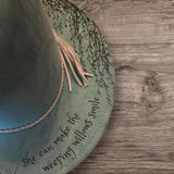 Weeping Willow Dreamer, Motivation Burned cowgirl Cowboy Hat: Engraved Suede/Felt Boho Fedora, Felt Wide brim hat Western Hat Festivals