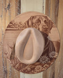 Labrador, dog lover Burned cowgirl Cowboy Hat: Engraved Suede/Felt Boho Fedora, Felt Wide brim hat Western Hat Festivals