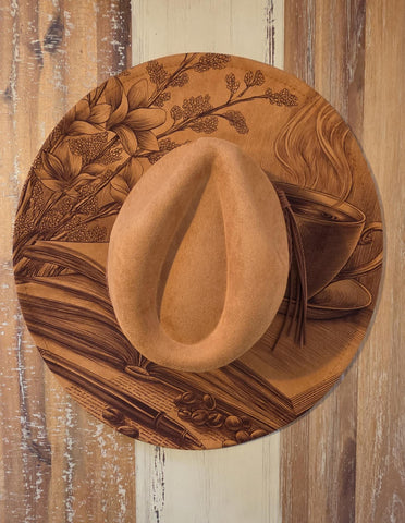 Book lover, book club Burned cowgirl Cowboy Hat: Engraved Suede/Felt Boho Fedora, Felt Wide brim hat Western Hat Festivals