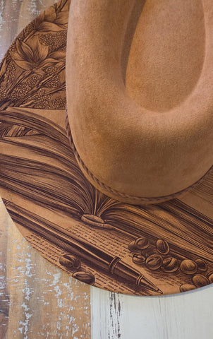Book lover, book club Burned cowgirl Cowboy Hat: Engraved Suede/Felt Boho Fedora, Felt Wide brim hat Western Hat Festivals